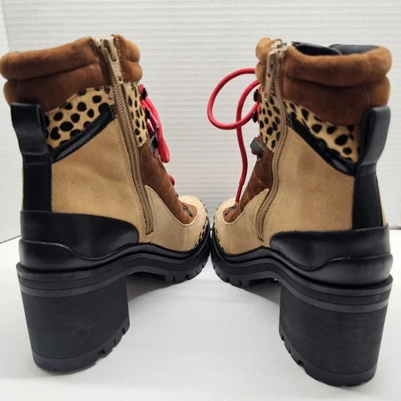 Gianni Bini Squad Goals Sz 6M Cheetah Calf Hair  Lace Up Lug Sole Boots - Picture 7 of 10